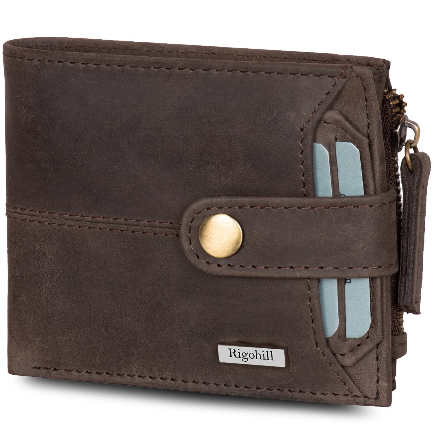 RIGOHILL Doger Coffee Brown Mens Leather Wallet | Leather Wallet for Men | RFID Mens Wallet