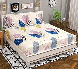 VAS COLLECTIONS Premium 3D Printed 144 TC Microfiber Double Bedsheet with 2 King Size Pillow Covers (90X90 Inches) Floral White, Blue & Grey