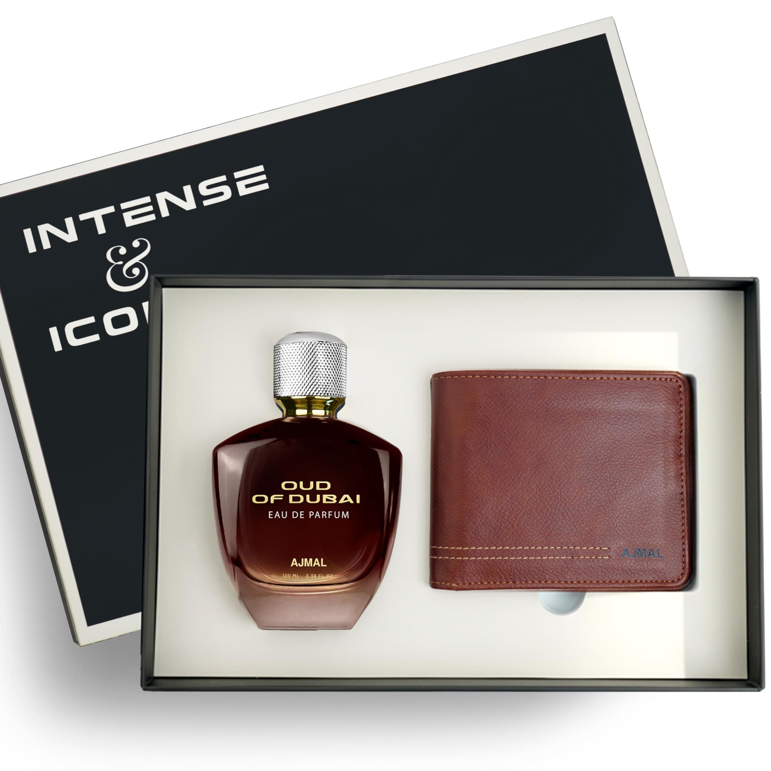 Ajmal | Intense Iconic Perfume Gift Set for Men | Oud of Dubai Perfume 100 ml + Wallet | Premium Eau De Parfum | Long Lasting Fragrance for Men | Luxury Gift Set for Men