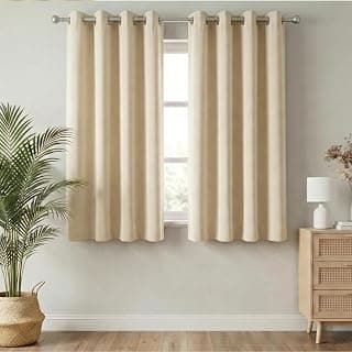Blackout Window Curtains, 100% Room Darkening | 5 Feet |Set of 2| Faux Silk Drapes| Thermal Insulated & Noise Reducing for Living Room and Bedroom|115cmx150cm, Color- Cream