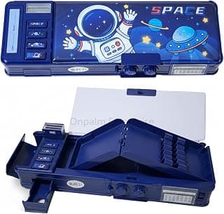 Multifunctional Geometry Lock Pencil Box for Kids, Students, Boys & Girls, Magnetic & Passworld Lock Compass Box, Space Theme School Return Gifts