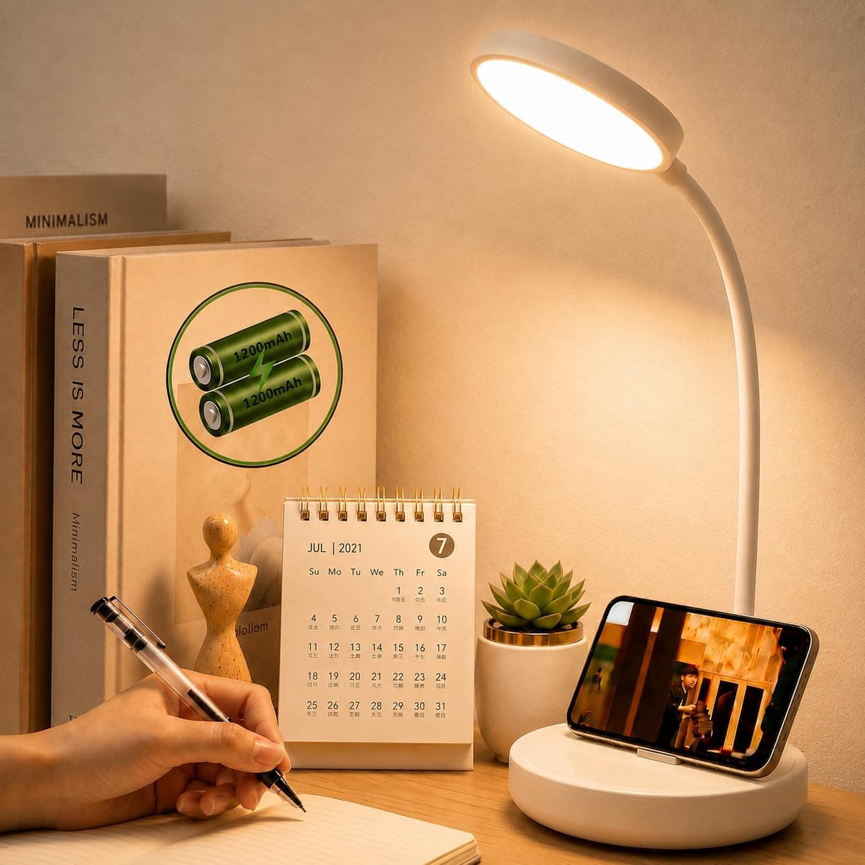SaleOn 2400mAh Battery Rechargeable LED Desk Lamp with USB Type-C | 6 Month Warranty | 3 Lighting Modes | Touch Control | Eye Protection | Mobile Holder | Foldable Study & Reading Lamp