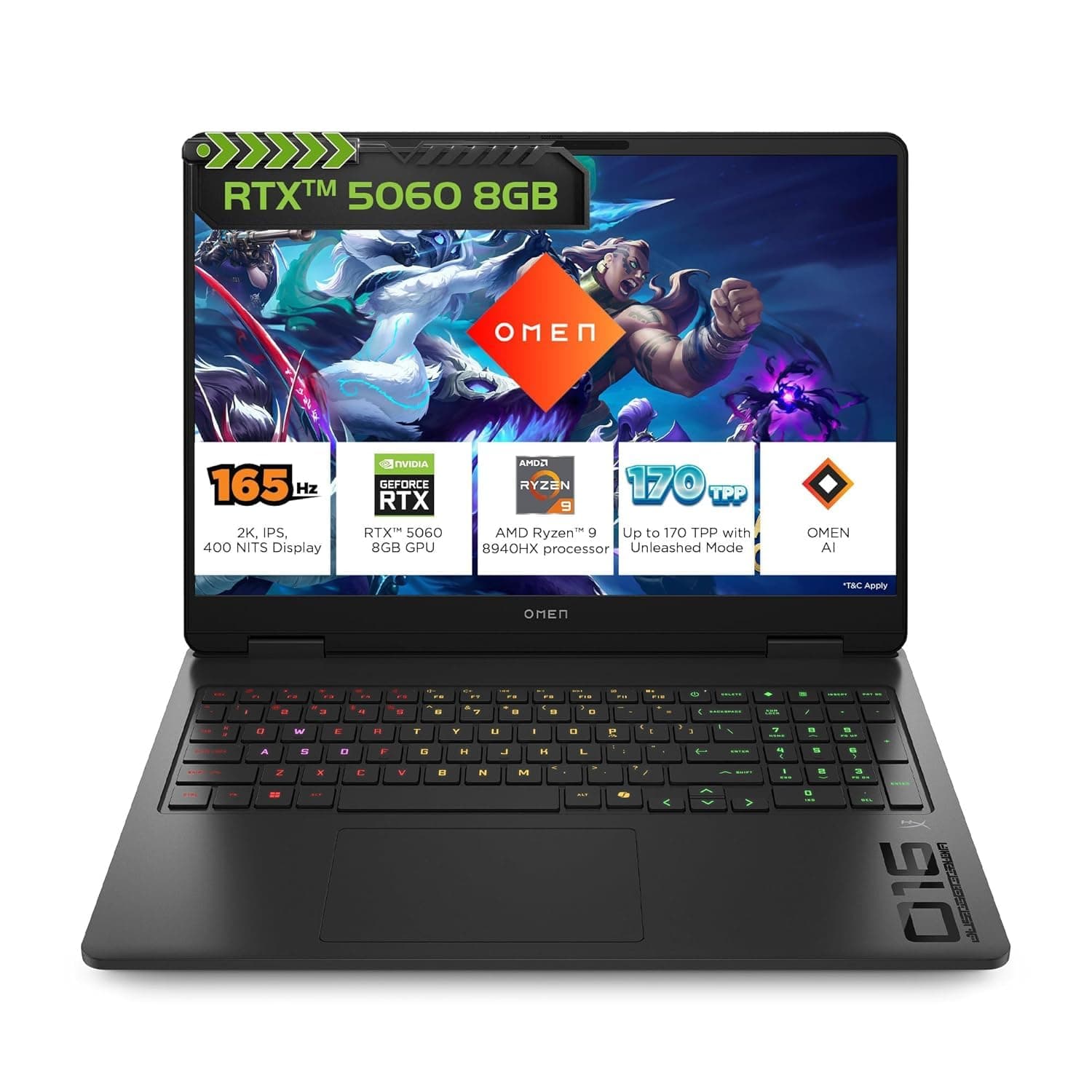 HP Omen, AMD Ryzen 9 8940HX, 8GB RTX 5060, 24GB DDR5(Upgradeable) 1TB SSD, 165Hz, 2k WUXGA, 3ms, 400 nits, 16''/40.6cm, Win11, M365* Office24, Black, 2.44kg, ap0181AX, Omen AI, RGB, AI Gaming Laptop