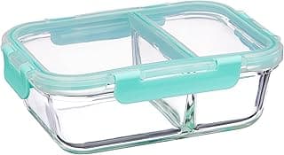 Solimo Microwave Safe Two Compartment Lunch Box Set for Office|Borosilicate Glass|Safety Lock Airtight Tiffin Containers(540 Ml)|Transparent|Slim Design