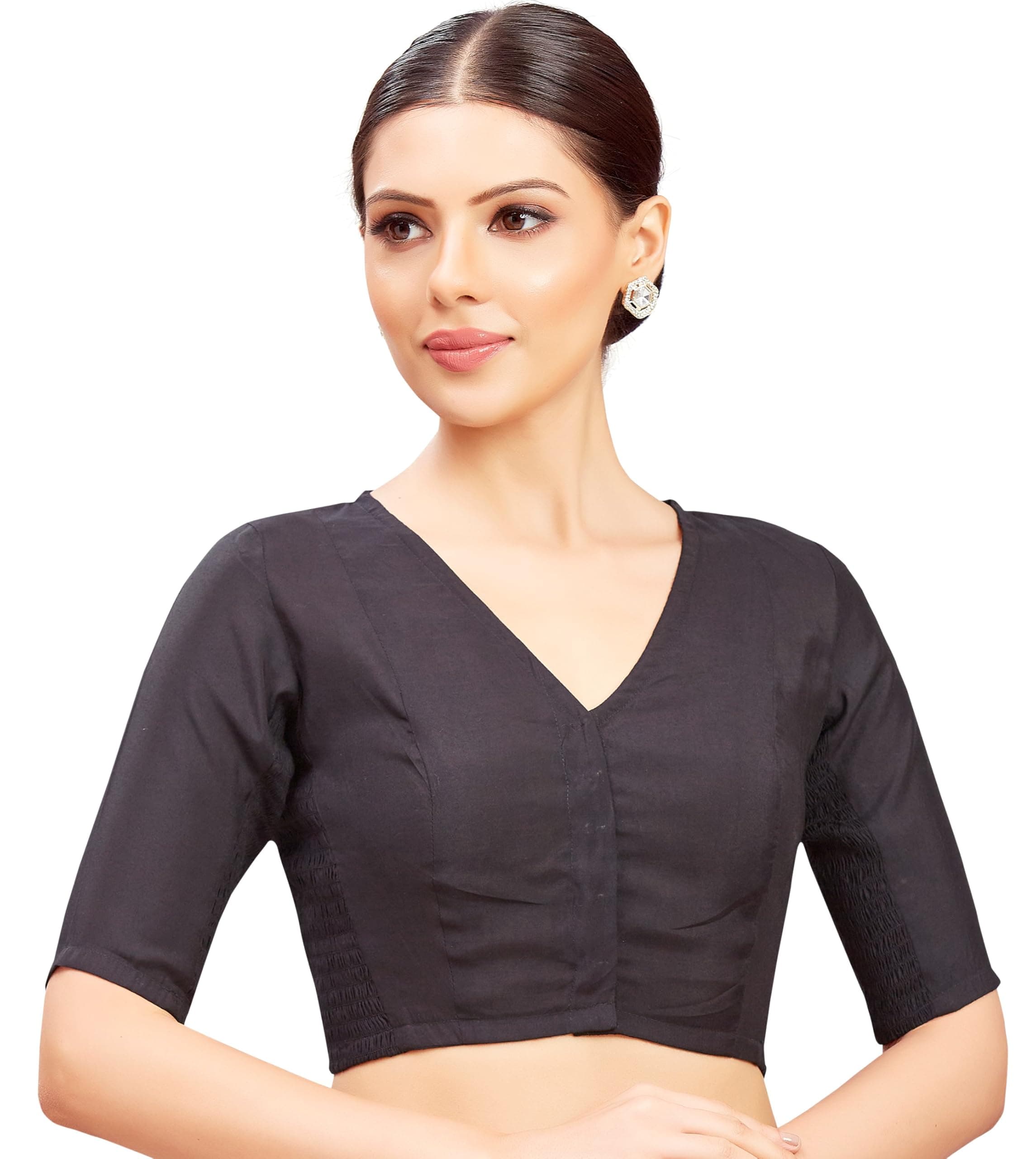 Studio Shringaar Women's Cotton Stretchable (Smocked) Readymade Saree Blouse