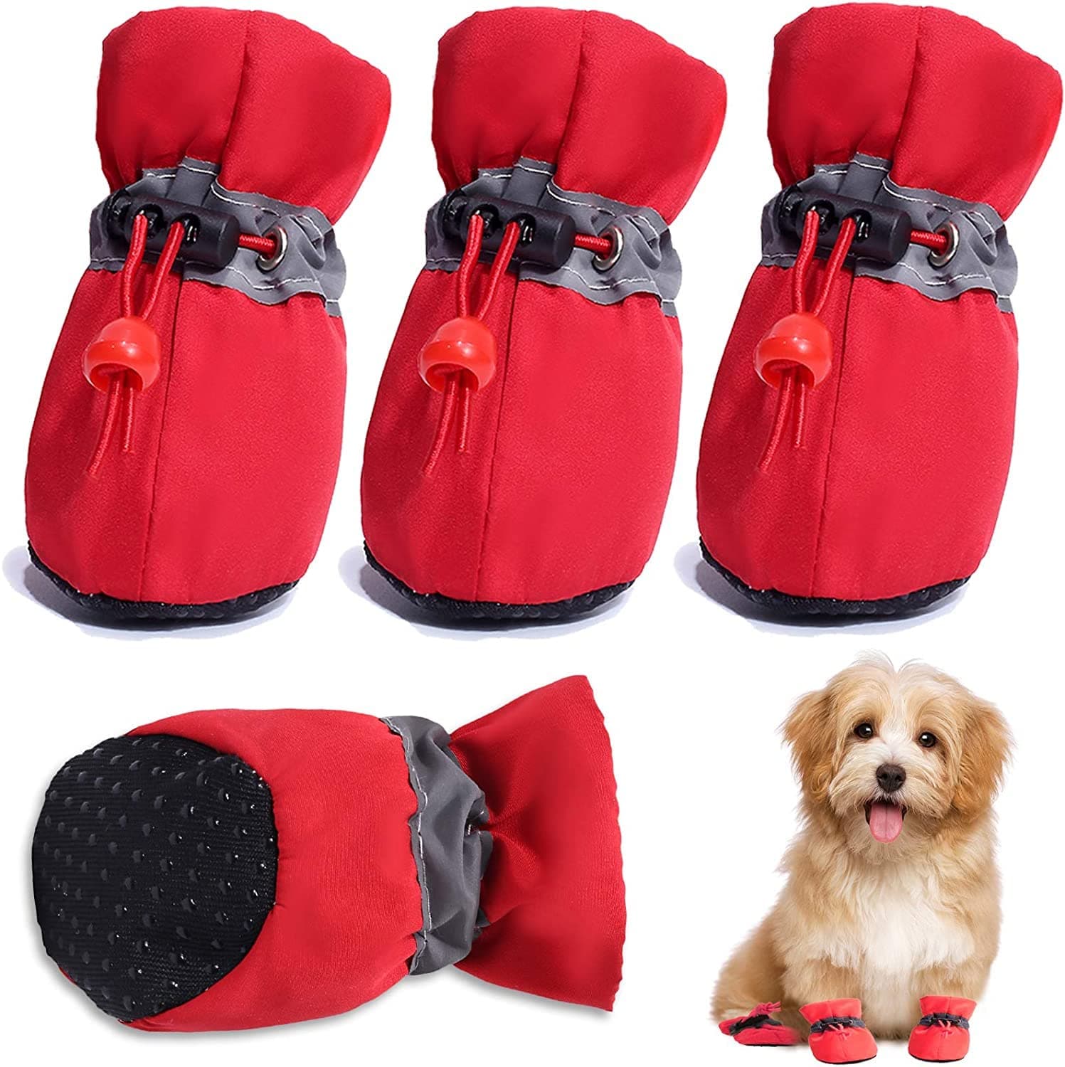 PETANGEL Dog Shoes for Hot Pavement | Pack of 4pcs Anti-Slip Dog Boots with Reflective Stripe & Comfortable Soft Soled Skidproof Sneakers for Miniature Dogs, Small Breed Puppies & Kitten(Red, Size:1)
