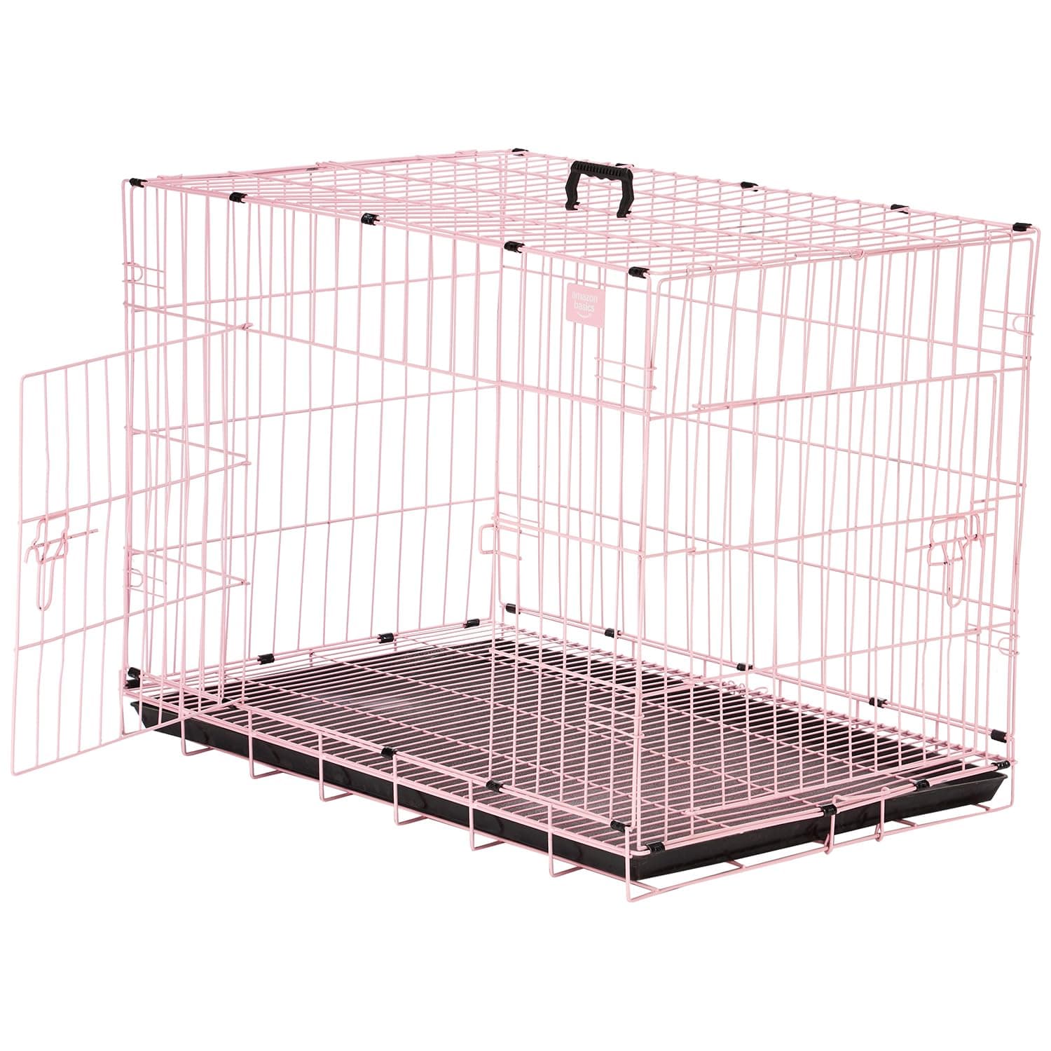Amazon Basics Foldable Metal Wire Dog Cage/Crate/Carrier with Tray | Single Door | 36 Inch | 1 Level | Pink (Standard)