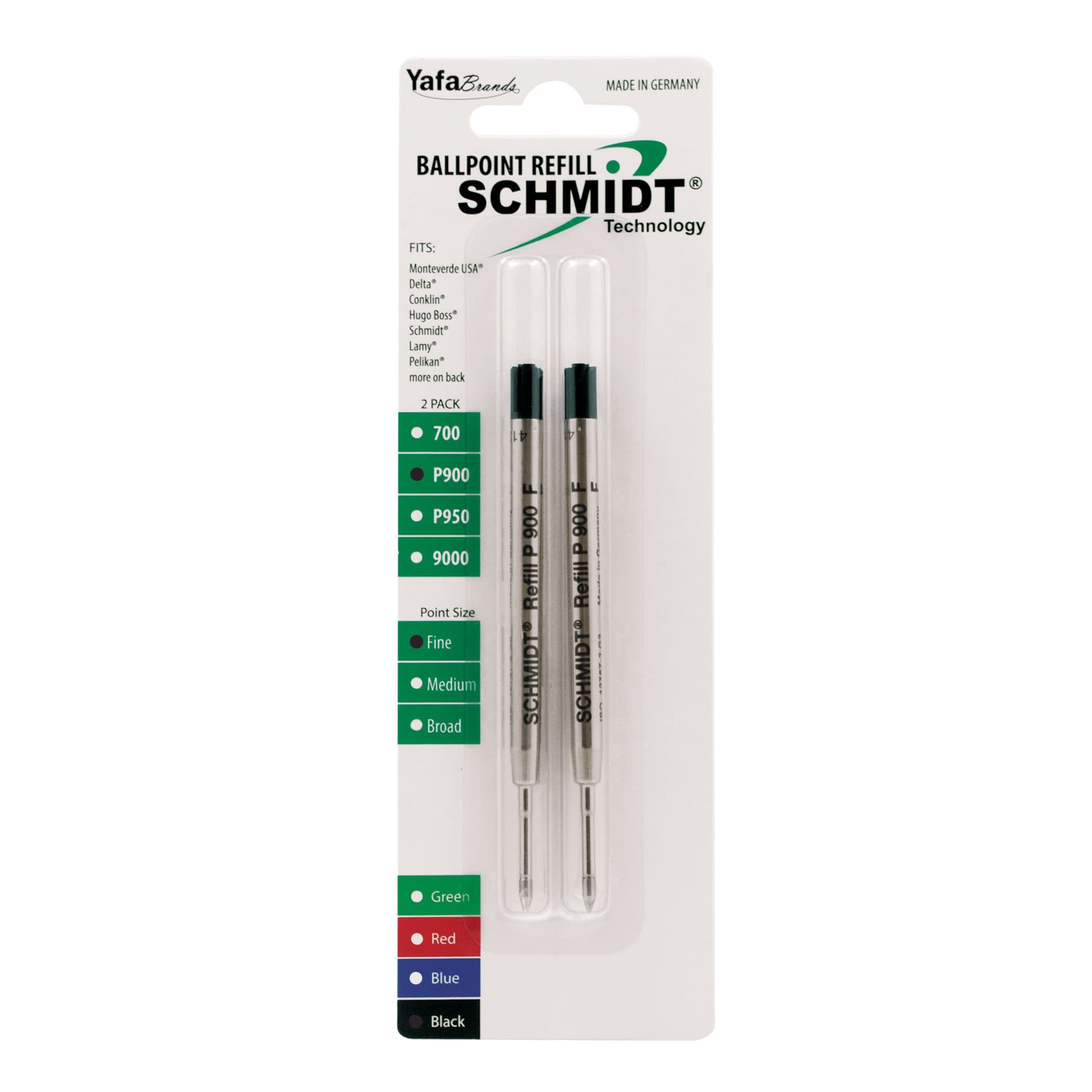 Schmidt P900 Ballpoint Tc Ball Parker Style Refill Fine Black, 2 Pack Blister (SC58139)