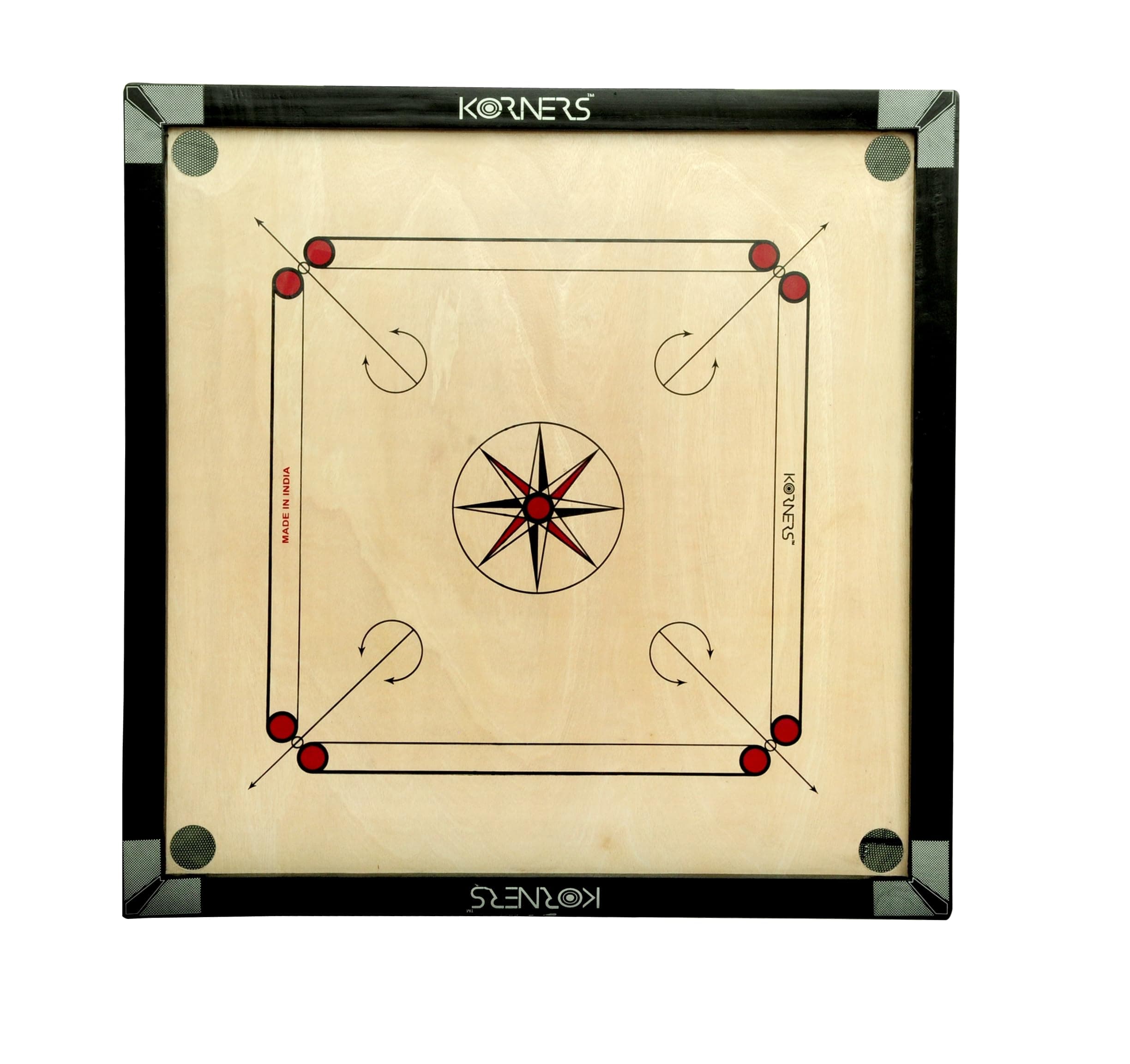 KORNERS Carrom Board with Striker, Coins & Powder | Premium Quality Game Set (32 Inch Carrom Round K3)