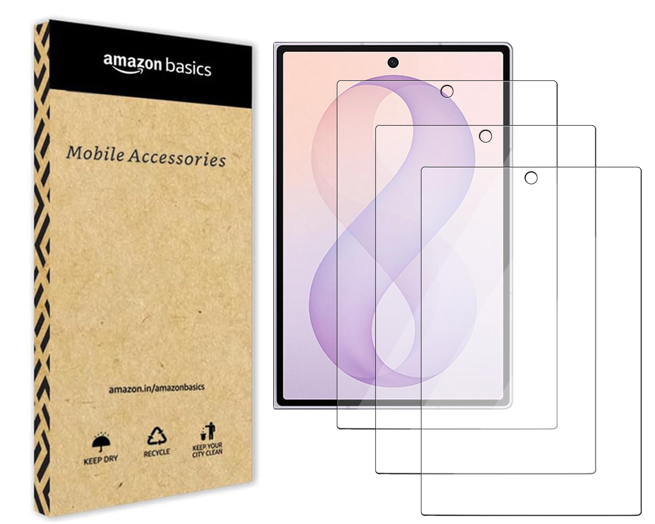 amazon basics Borderless Tempered Glass Screen Protector Compatible with Samsung Galaxy Z Fold 8 5G Transparent Protective Film [Clear HD] - Pack of 3