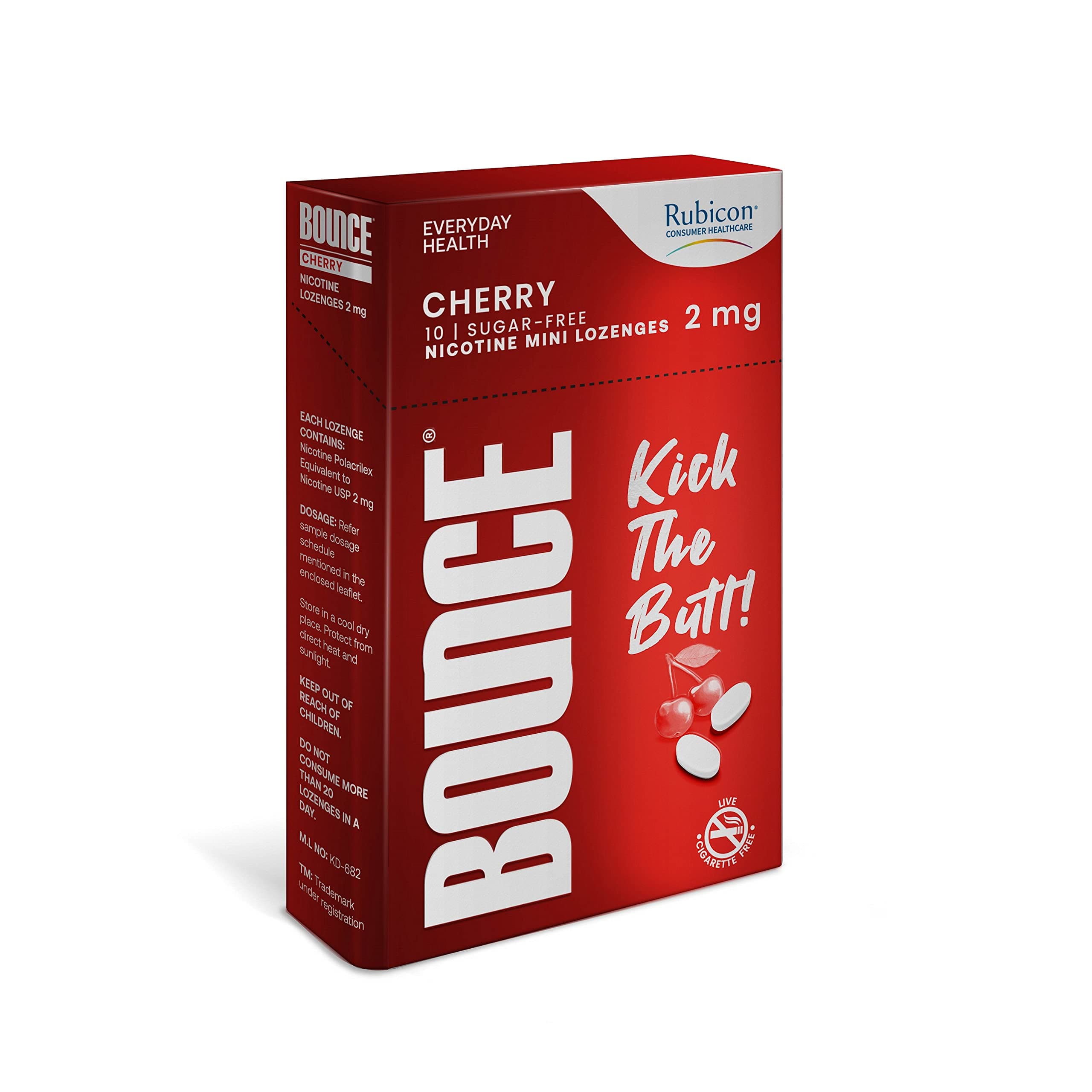 Rubicon BOUNCE Nicotine Mini Lozenge 2 Mg | Cherry Flavour, Sugar Free | USFDA Approved | Helps Quit Smoking | 30 Packs of 10 Lozenges