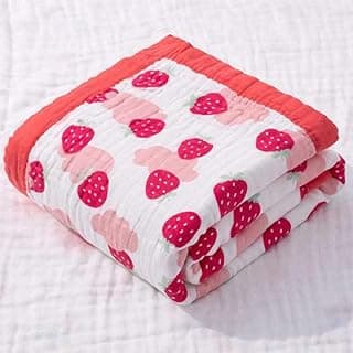 100% Cotton 6-Layer Muslin Baby Blanket - Strawberry Print | Super Soft, Breathable & All Seasons Multipurpose Blanket for Babies