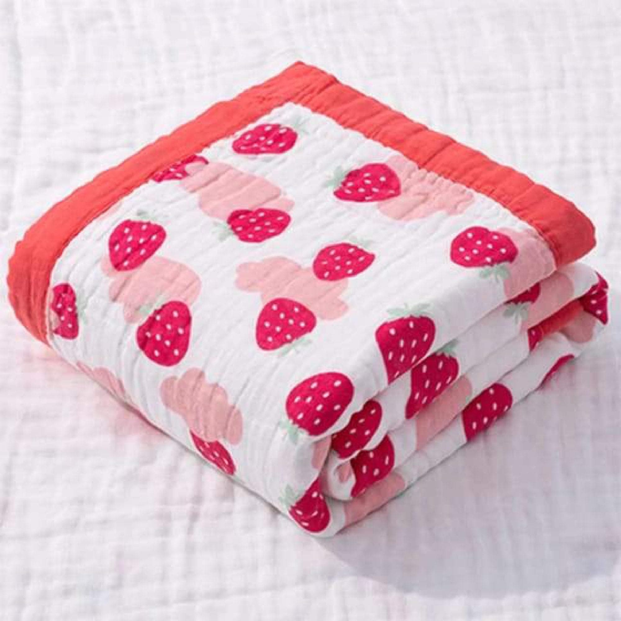 HONOR YOUR HOME 100% Cotton 6-Layer Muslin Baby Blanket - Strawberry Print | Super Soft, Breathable & All Seasons Multipurpose Blanket for Babies
