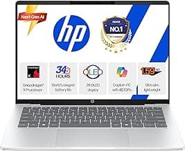 HP Smartchoice Omnibook 5 OLED (Previously Pavilion), Snapdragon X Processor (16GB LPDDR5x,1TB SSD) 2K OLED,16''/40.6cm, Win11, M365(1yr)*Office24, Glacier Silver, 1.59kg, fb0001QU,Next-Gen AI Laptop