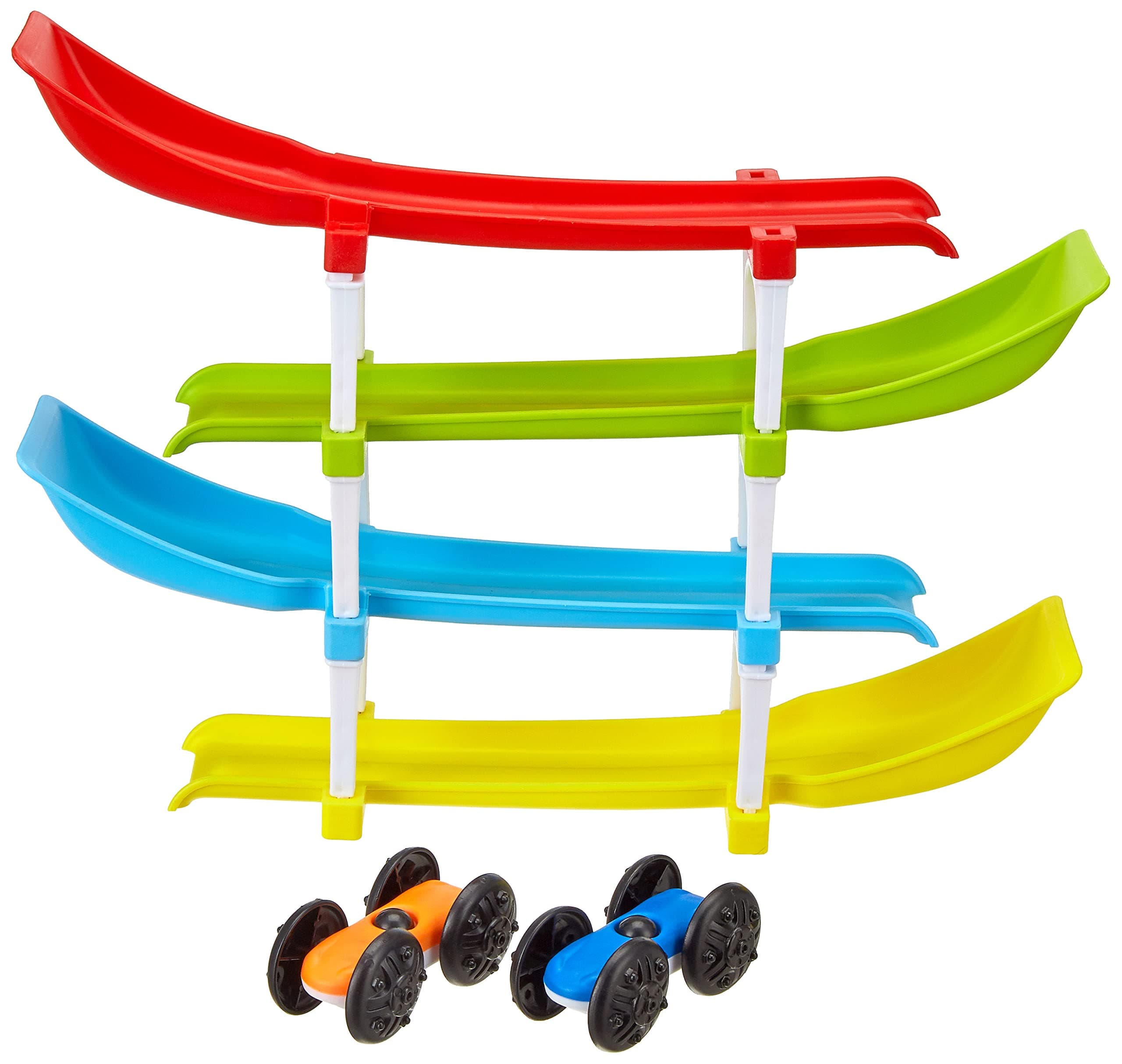 Amazon Brand - Jam & Honey 4 Level Ramp Race Track Toy for Kids 18+ Months, BIS Certified Safe for Kids, Car Ramp Racer with 2 Cars and 4 Tracks, Toddler Learning Toy for Boys & Girls