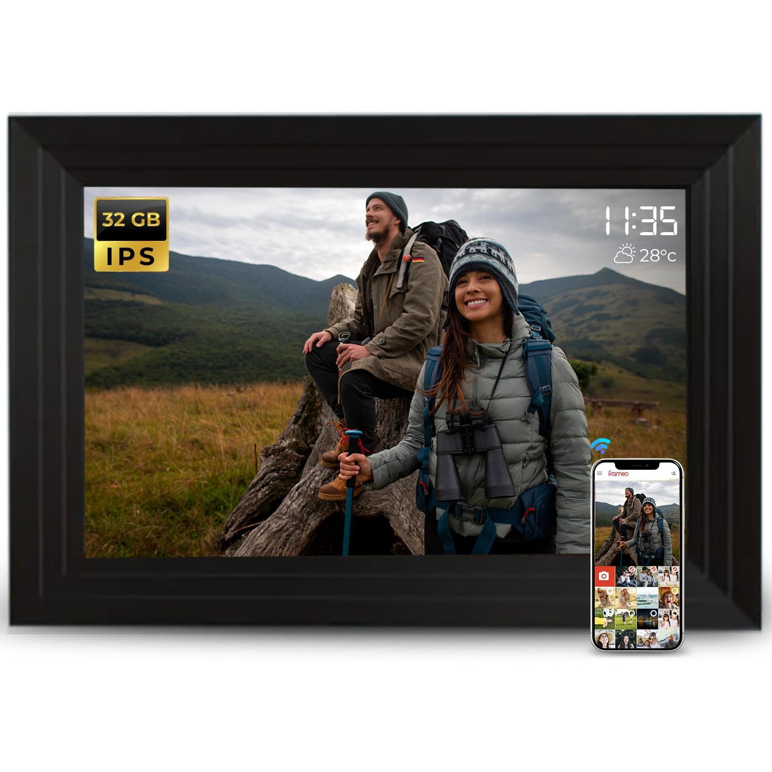 Lifelong 10.1 Inch (25.65 CM) Digital Photo Frame with Slideshow | 1280 x 800 |Video & Sound – IPS HD Auto-Rotate Touch Screen, Wi-Fi & 32GB Memory - Desktop/Wall Mounted - Share Files with Frameo App
