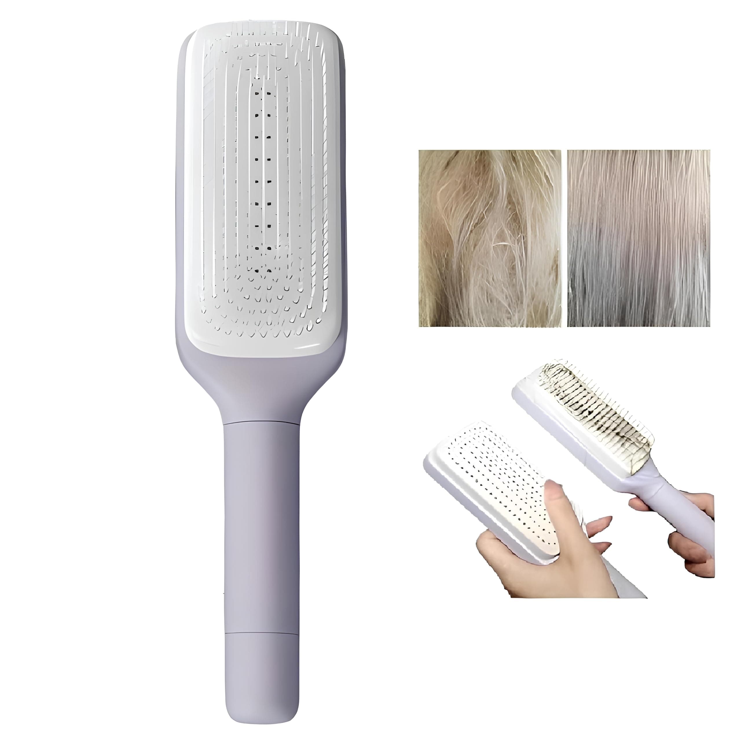 SANTALON Retractable Hair Brush with Self-Cleaning Bristles – 4-in-1 Anti-Static Comb with Ergonomic Handle | Detangles Wet & Dry Hair, Gentle Scalp Massage, Easy to Clean | Hair Brush for Women & Men