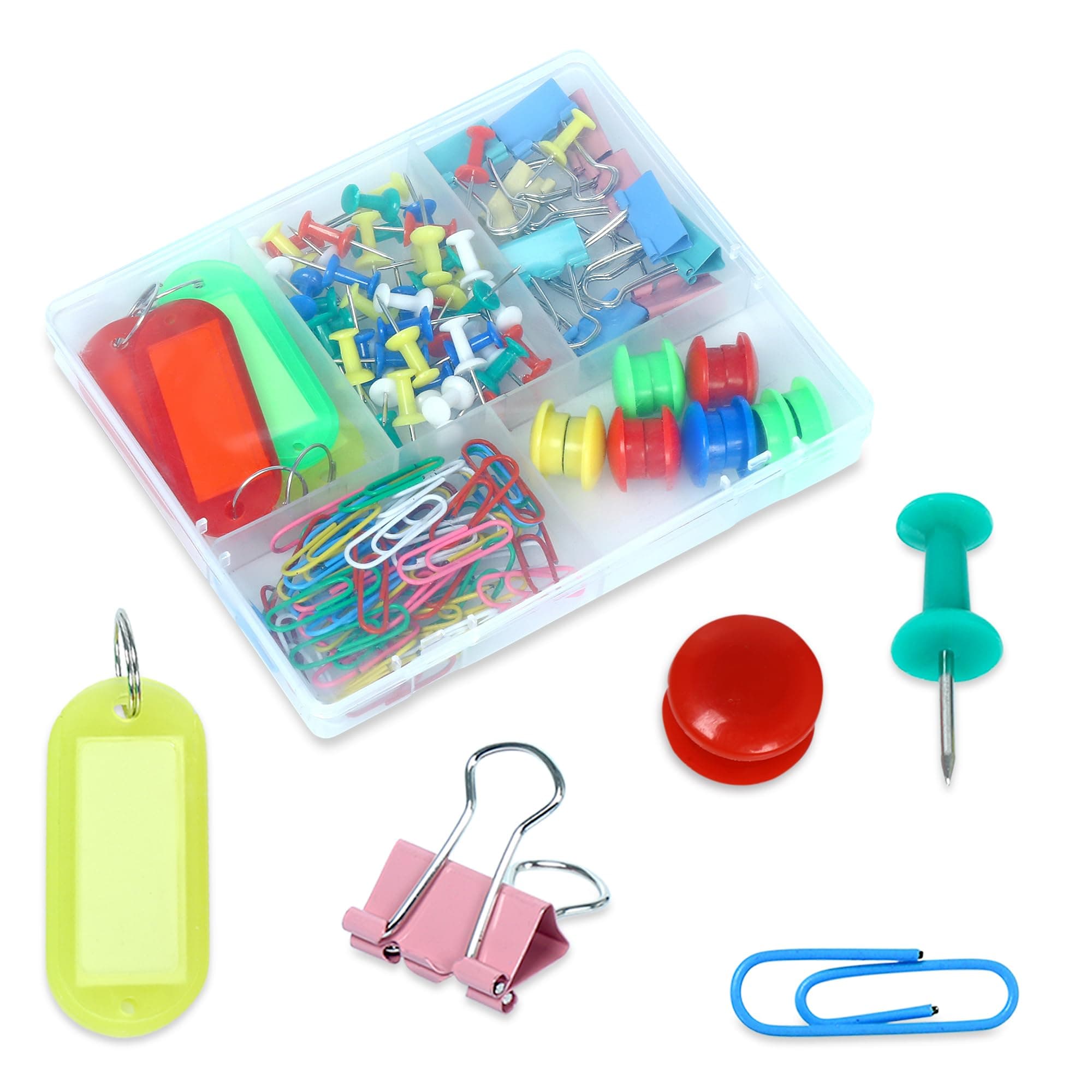 GLUN® Papers Binder Clips Box Set, Multi 5 in 1 Types of Binder Clips with Carry Box Stationery Binding Supplies for Loose Papers, Files, DIY, Office and School Use