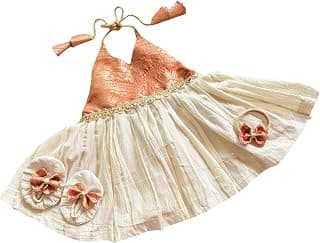 Picksparrow Baby Girl Halter Neck Frock in Premium Cotton Lurex, Comfortable Ethnic Design for Functions