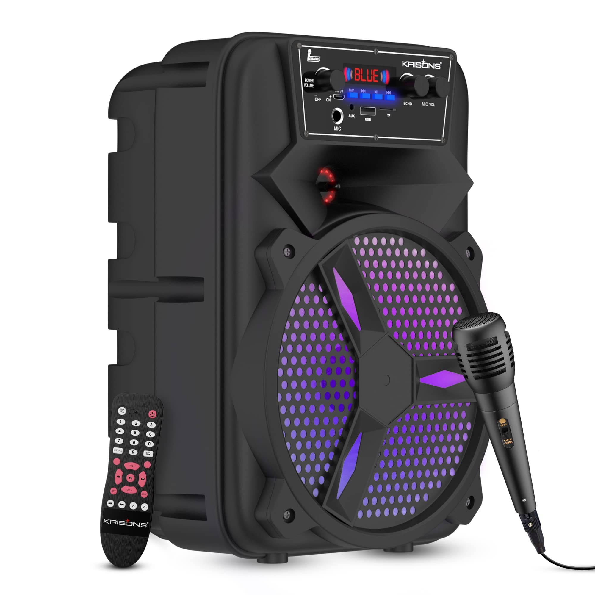 Krisons Stone 8-inch Woofer, Free Wired Mic, 4 Hours Playback RGB Lights,USB Input 1000 Watts PMPO Bluetooth Speaker