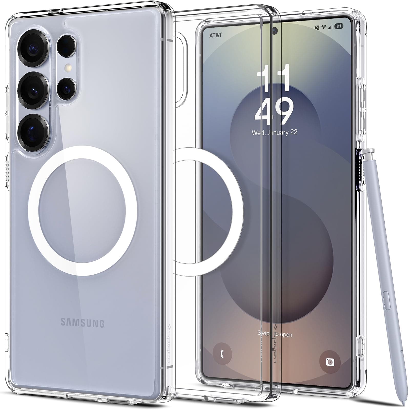 Spigen Ultra Hybrid MagFit | Samsung Galaxy S25 Ultra Case [WPC Qi2 Certified] [MagSafe] [Transparent] Galaxy S25 Ultra Back Cover | TPU+PC - Clear White