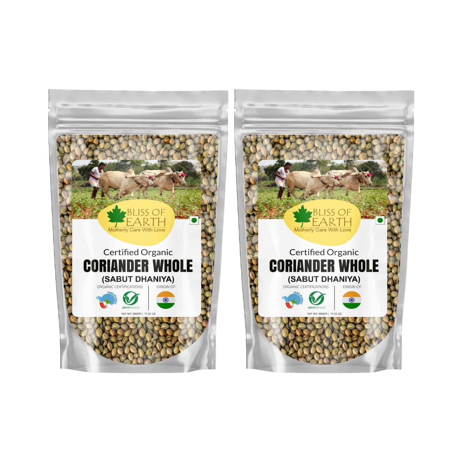 Bliss of Earth 2x500gm Organic Whole Coriander Seeds | Sabut Dhaniya | Supports Immunity | Fresh without Preservative Good for Health & Cooking