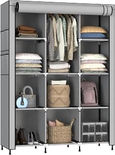 MY ARMOR 3-Door Foldable Wardrobe for Clothes, Wardrobe for Storage, Multipurpose Collapsible Fabric Wardrobe Organizer for Clothes, ABS Plastic, Fabric Cupboard - 10 Shelfes, 1 Hanger Cabinet Rack