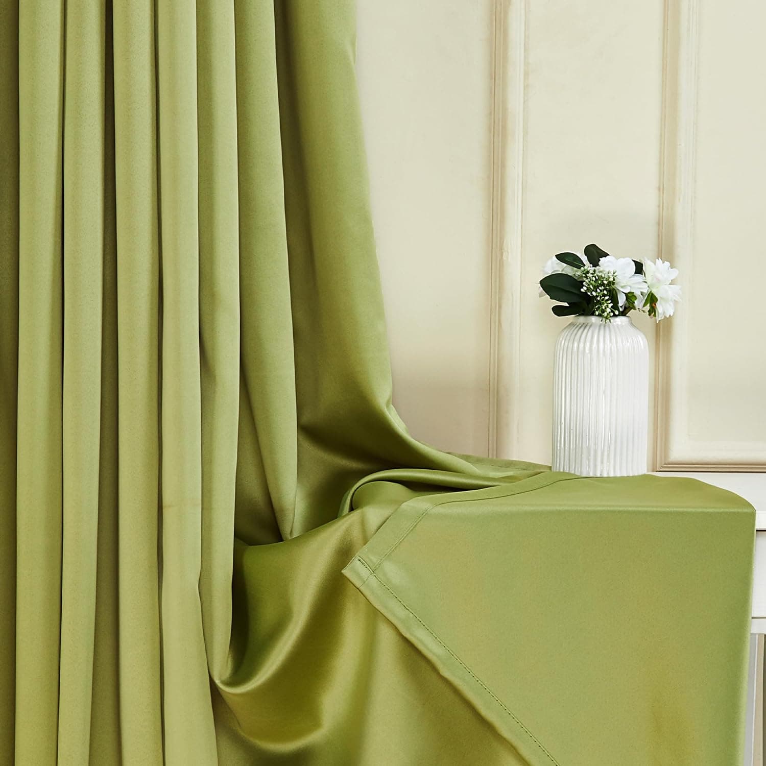 Amazon Basics - Room Darkening Blackout Door Curtains, 100% Room Darkening | 7 Feet |Set of 2| Plain Design | for Living Room and Bedroom | 115cmx 210cm, Color- Green