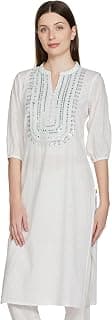 Aurelia Women's Cotton Straight Fit Straight Regular Embroidered Kurta