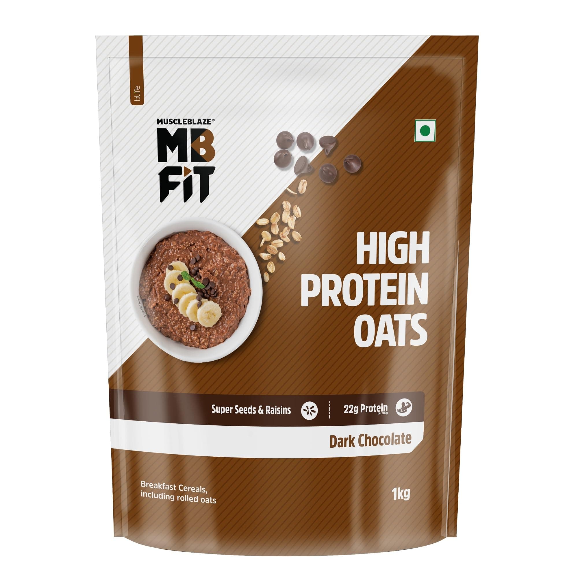 MuscleBlaze Fit High Protein Oats, Dark Chocolate, 1kg | 22g Protein | Breakfast Cereals for Weight Management