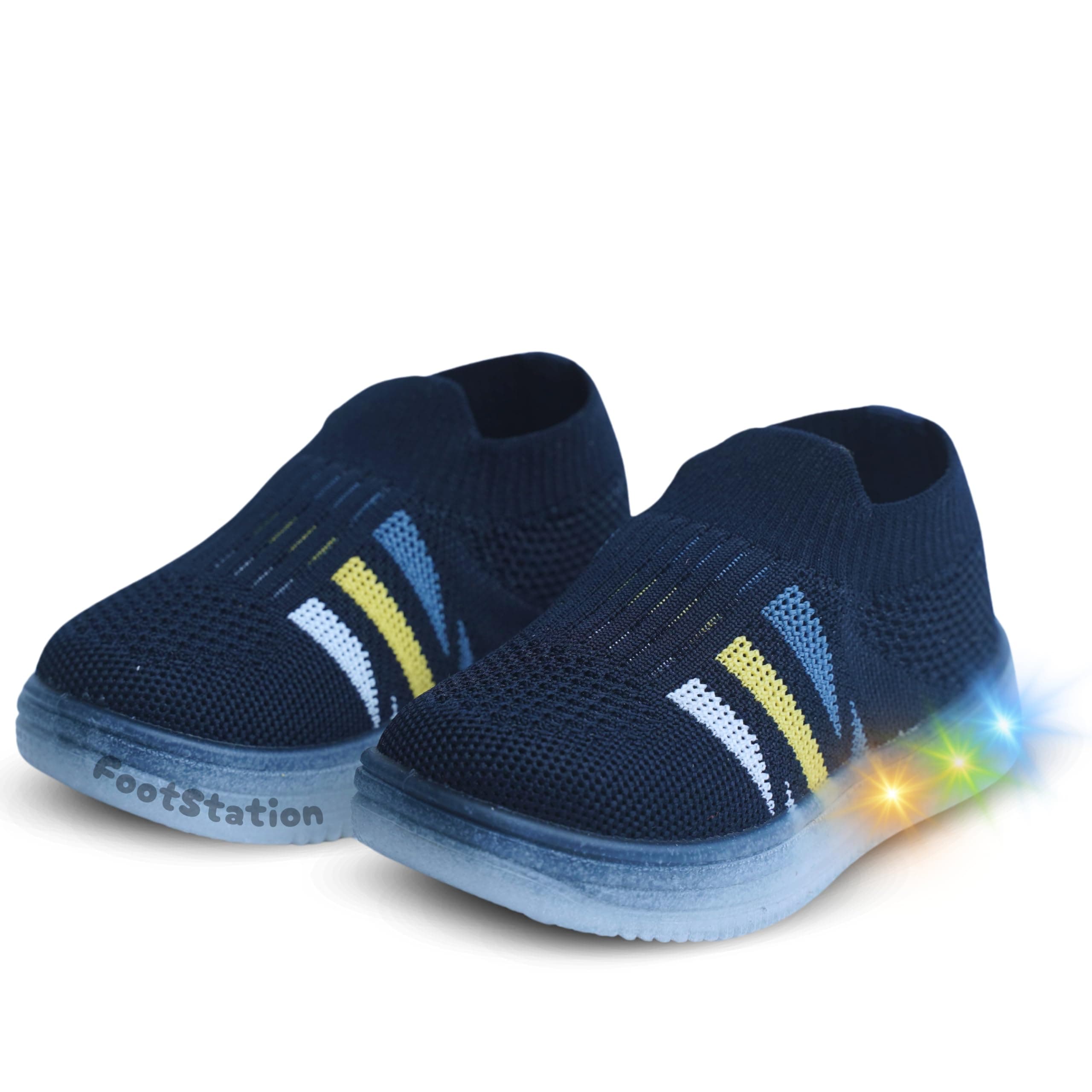 FootStation Jugnu Toddler Boy's & Girl's LED Light-Up Shoes | Breathable Mesh First Walking Shoes with Soft Cushioned Insole & Stretchable Slipon Shoe for Infants & Kids (Age 18 Months to 5 Years)