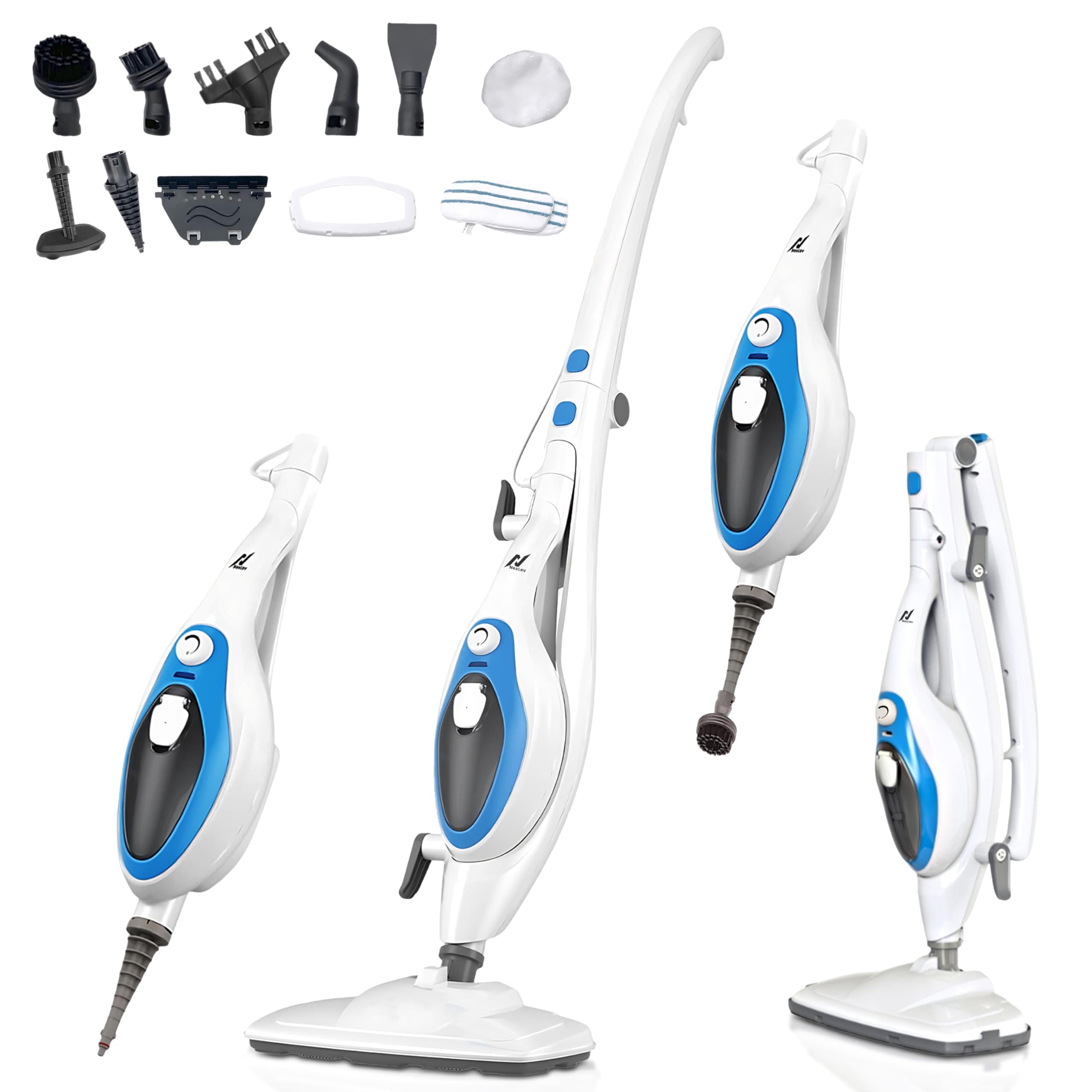 Nexlev 10-in-1 Foldable Steam Cleaner & Mop| 2 Steam Modes| All Surfaces & Upholstery| 12 Accessories| 350ml Tank| 5M Cord|Swivel Design|Powerful Chemical Free Disinfection|Light-Weight|SC-04
