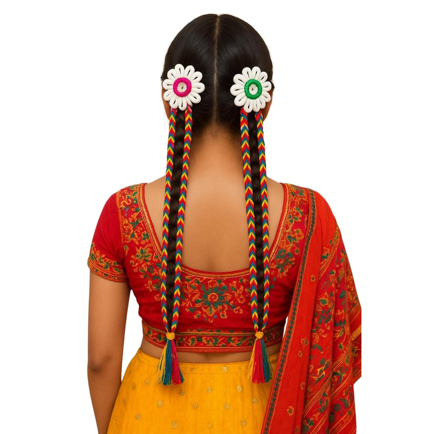 ELEGIX Navratri Multicolour Hair Braids Extension with Rubber Bands | Boho Chic Rainbow Hair Accessories for Girls & Women | Festival, Party & Everyday Styling (1 Pair)