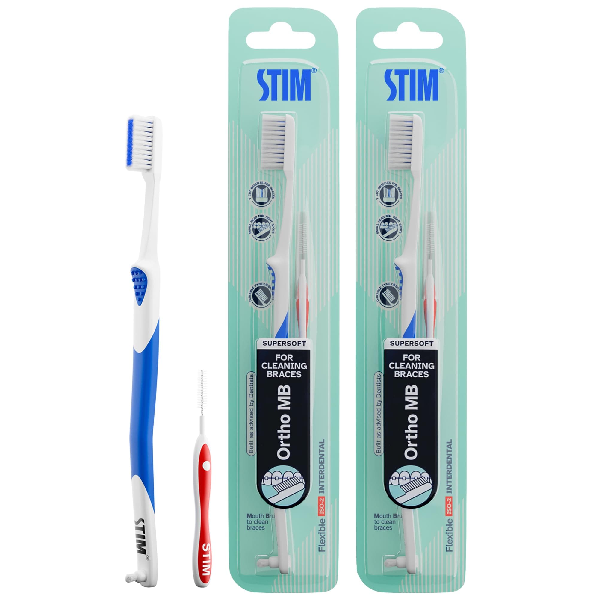 STIM Ortho Mb Toothbrush Pack Of 2 Toothbrush For Braces Super Soft Bristles, adult, manual, Multi-Coloured