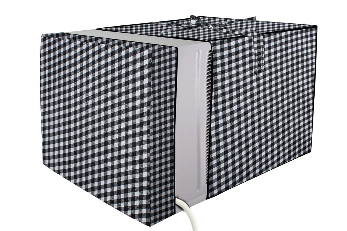 Stylista Elastic fit waterproof window ac cover compatible for Blue Star 1.5 Ton WID518L Dustproof cover for inner and outer section, Gingham Pattern Black & Grey