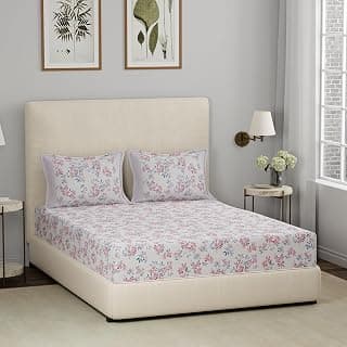 maspar Eclectic Garden Wren Cotton Printed Pink King Bed Sheet with Pillow Case