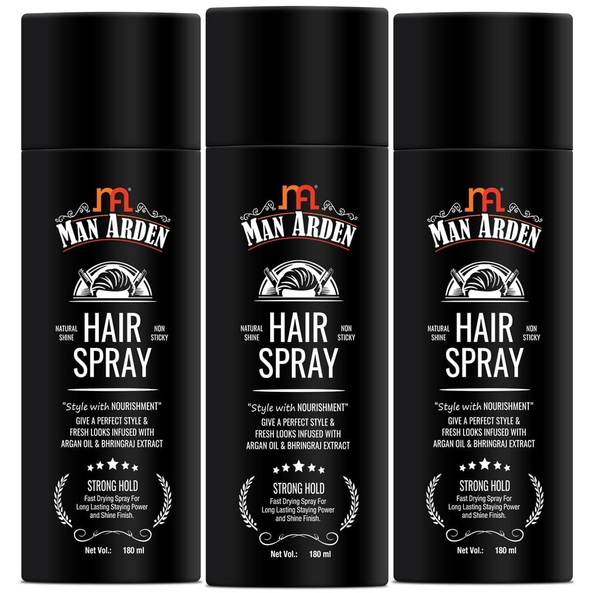 Man Arden Hair Spray - Strong Hold, Styling with Nourishment - Argan Oil and Bhringraj, 180 ml x Pack Of 3