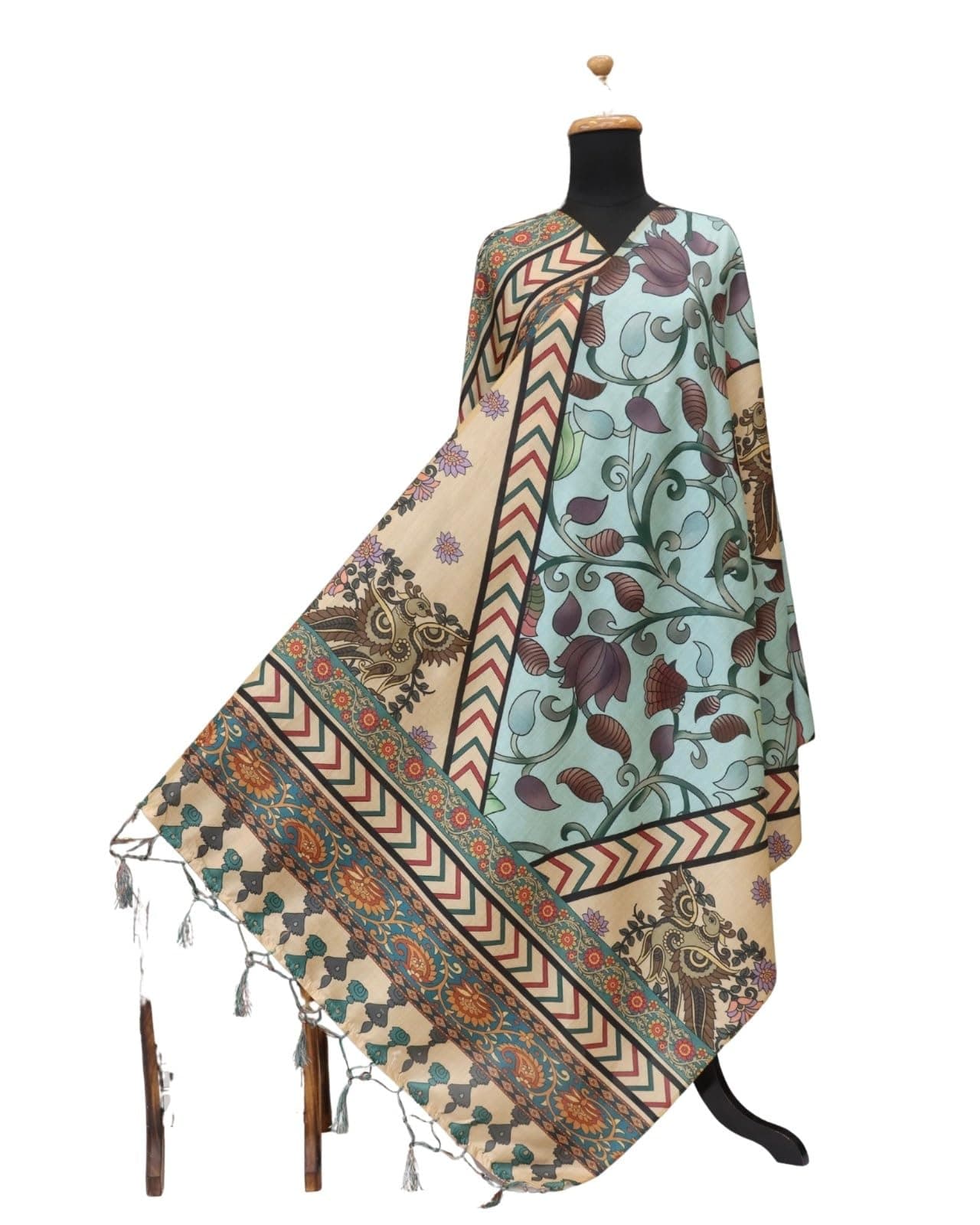 ALMAARI FASHION Women’s Malai Silk Dupatta Floral Kalamkari Madhubani Prints Tassel Border Lightweight Ethnic Wear for Suits & Kurtis 2.25m