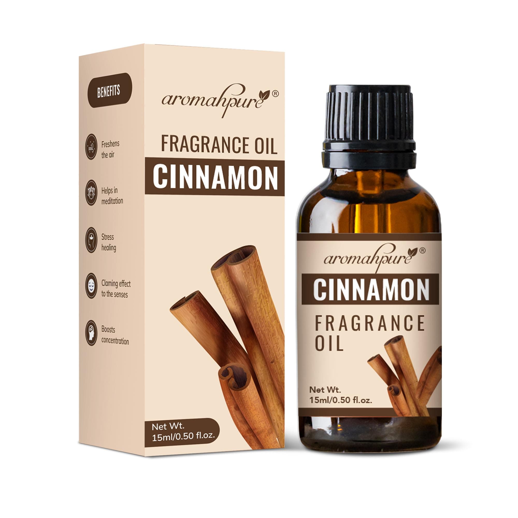 Aromahpure Fragrance Oil | 15 ml | Cinnamon Aroma Oil for Home Fragrance | Best for Aromatherapy | Helps in Meditation | Used in Diffusers, Candles, Air Fresheners, Soaps, IFRA Certified
