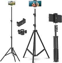 Tygot Lightweight & Portable 7 Feet (84 Inch) Long Tripod Stand with Adjustable Mobile Clip Holder for All Mobiles & Cameras (Black)