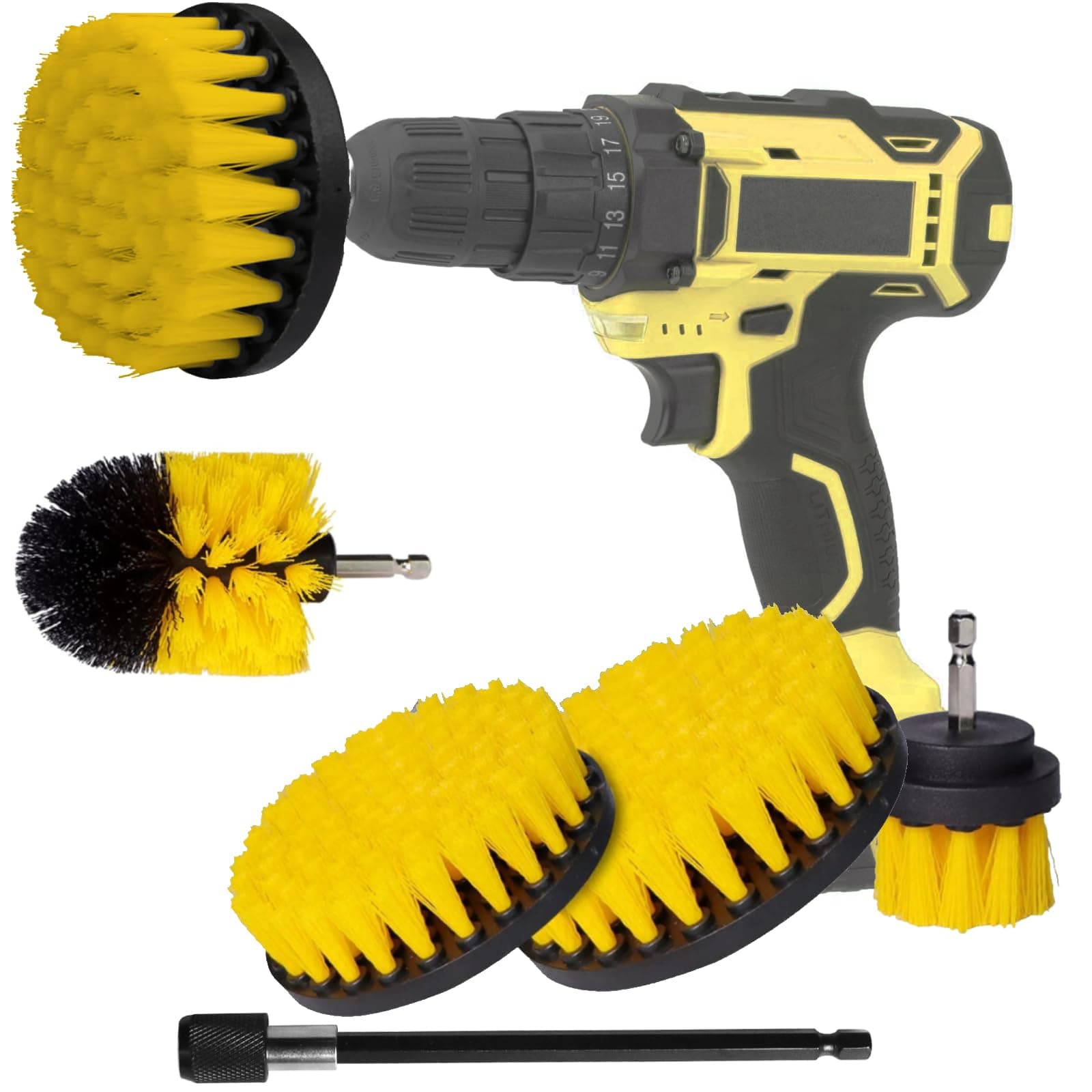 ROIIKETU 5pcs Drill Brush Attachment Set -Drill Brush Cleaning Brushes Set Power Scrubber Brush for Cleaning with Extend Attachment Drilling Brushes for Grout, Floor, Tub, Tile, Shower,Kitchen