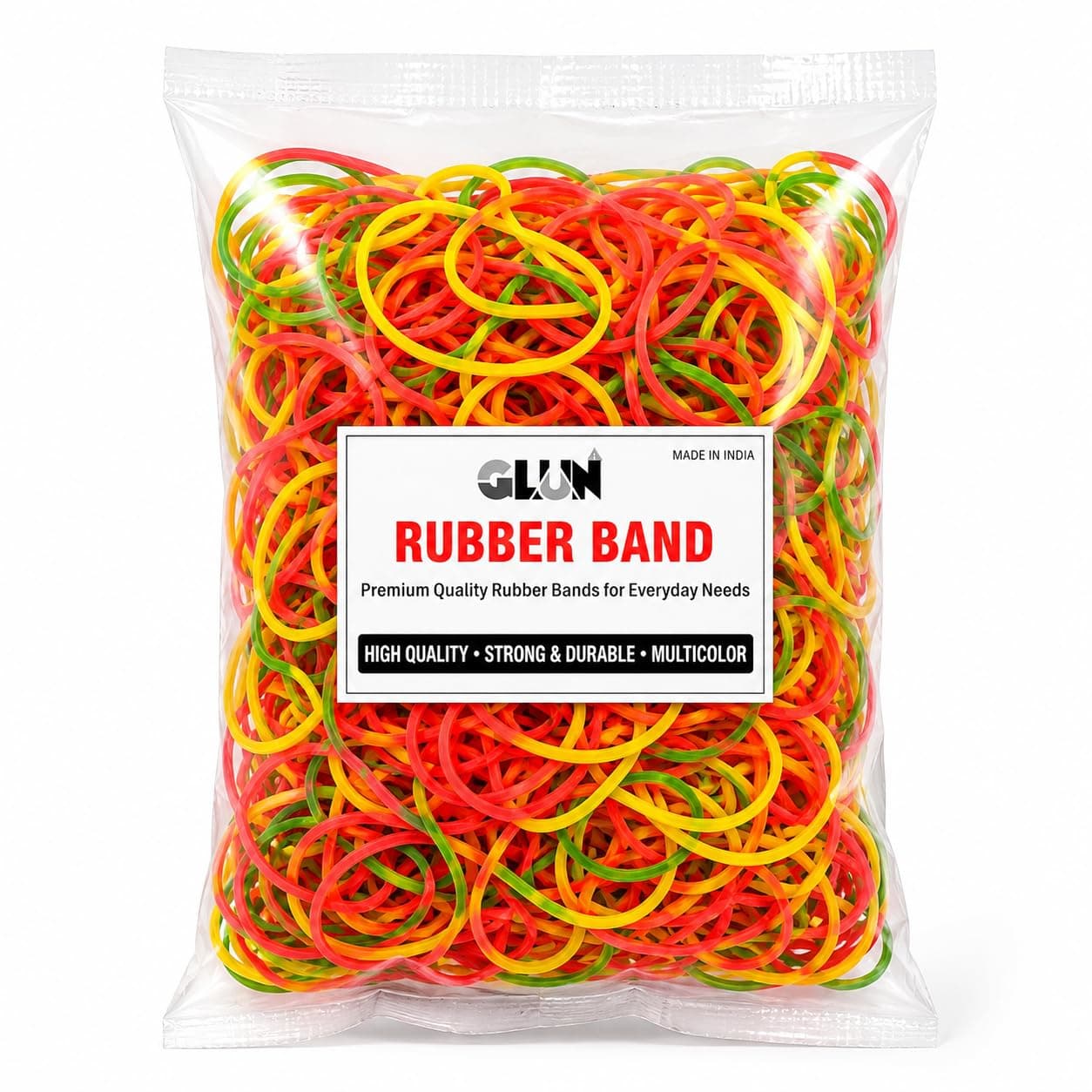 GLUN® 4 Inch Multicolour Rubber Band 100 Gram Pack, Fluorescent Multicolour, Strong & Stretchable for Home, Office & Kitchen Use