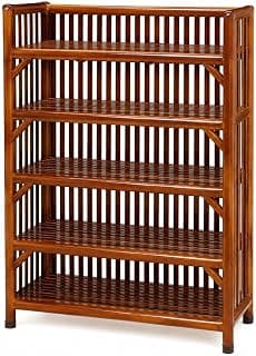Wooden Shelf Bamboo 5-Shelf Rack, Kitchen Organizer, Shoes &Slippers Rack, Books Shelves, Planter Stand, Office File Cabinet, Utility Rack for Doorway, Hallway, Entryway & Balcony