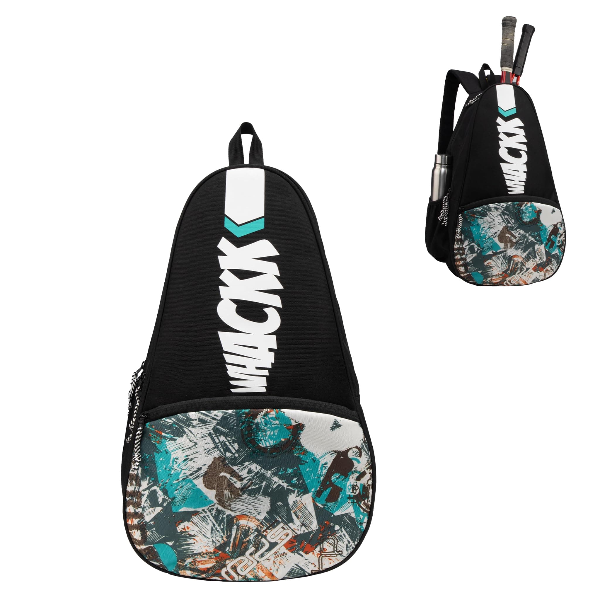 WHACKK Ace 28L Printed Black Badminton Tennis Pickleball Bag|Unisex|Lightweight|Shuttle Bag|Shoe Pocket|Backpack Style|Spacious Storage Compartment for Clothes|Rackets Tennis-6 Badminton-8