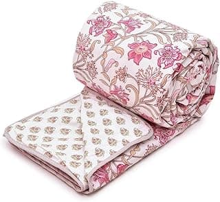 COZY FURNISH Summer Single Bed Blanket 144x220CM, Cooling Microfiber Cotton, Lightweight 150GSM AC Comforter, Soft Breathable Floral Print Quilt,Summer & AC use Mild Winter,Perfect for Gifting, Pink