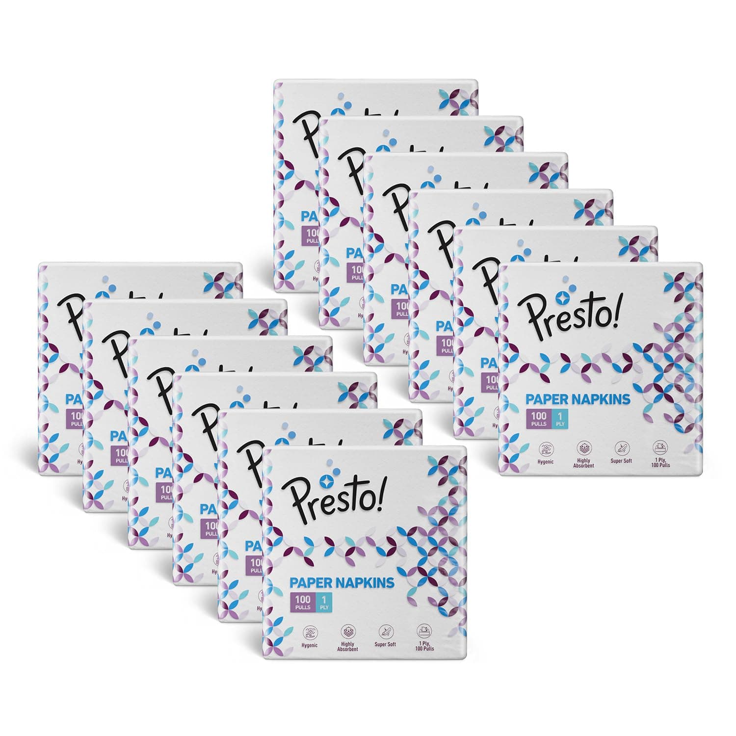 Amazon Brand - Presto! 1 Ply Tissue Paper Napkin | 1200 Pulls | 100 Pulls X 12 Packs | 100% Natural Virgin Cellulose Fiber