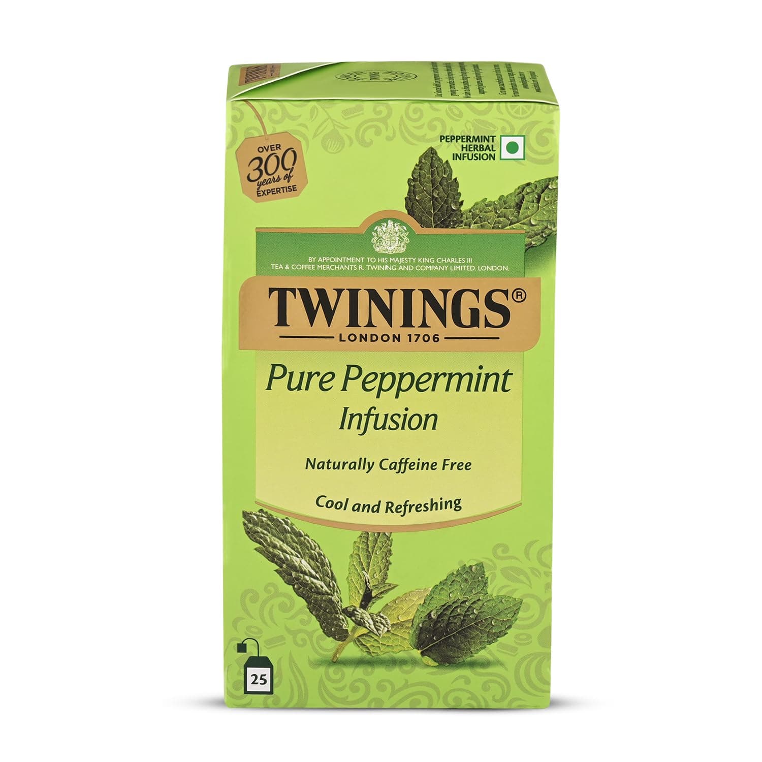 Twinings Peppermint Flavoured Infusion, 25 Tea Bags| Pack of 1|Cool & Refreshing| Aids Digestion| Caffeine-Free| Made With Finest Ingredients| Enjoy as Hot or Iced Tea
