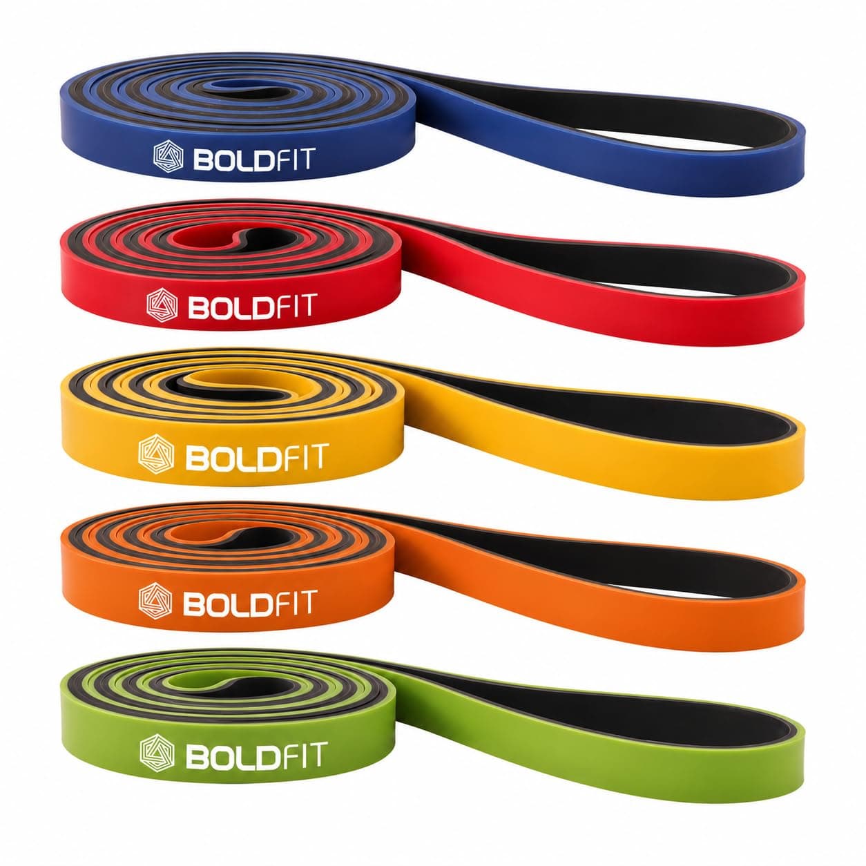 Boldfit Resistance Bands for Workout Dual Color Heavy Resistance Band for Stretching, Pull ups, Home Exercise Band for Gym Workout Stretch for Men and Women - 5 Color Set