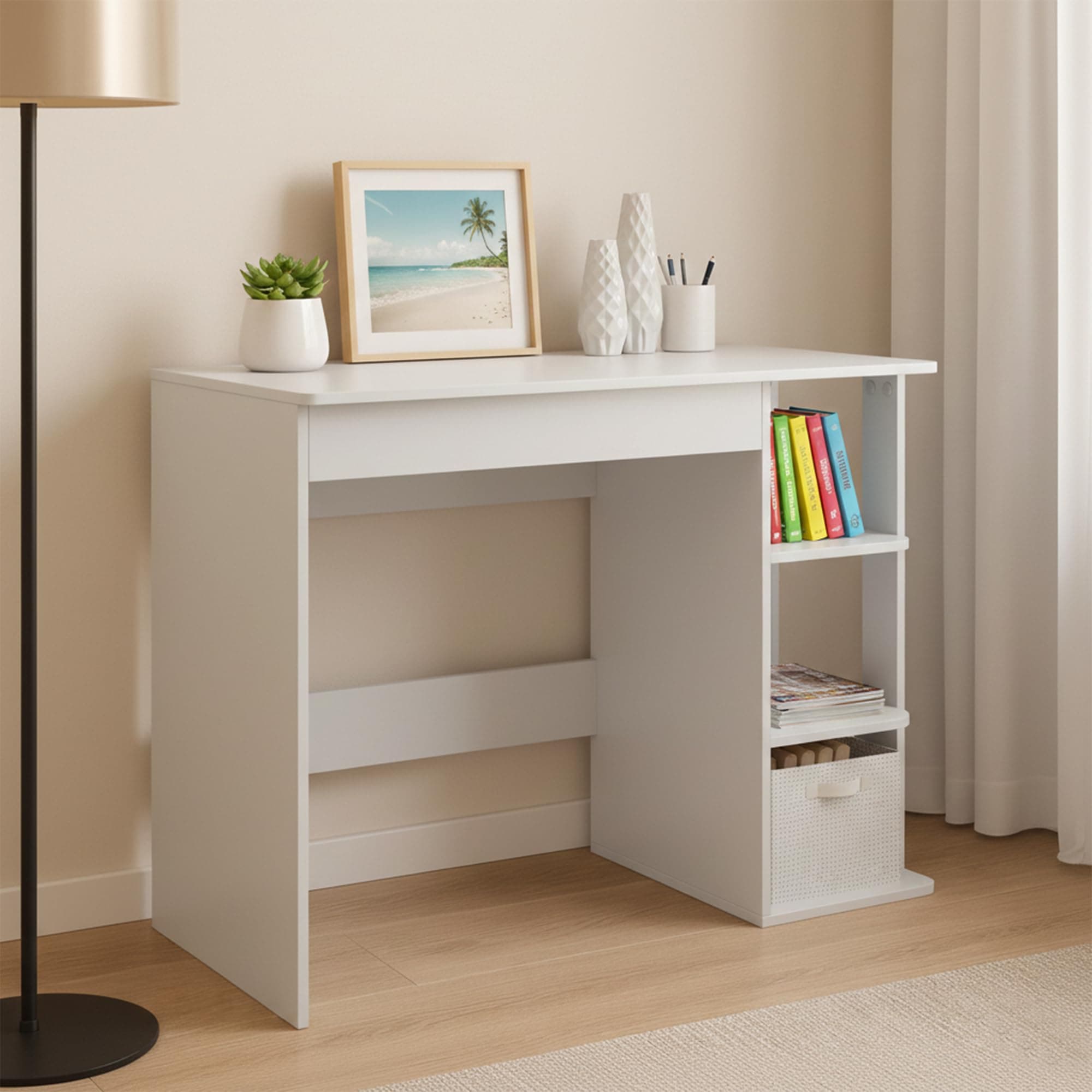 Green Soul Mekong Study Table for Home (2026 Edition) with Book Shelf for Students, Adults & Professionals | 3 Storage Shelves | Frosty White Colour | 3 Years Assurance