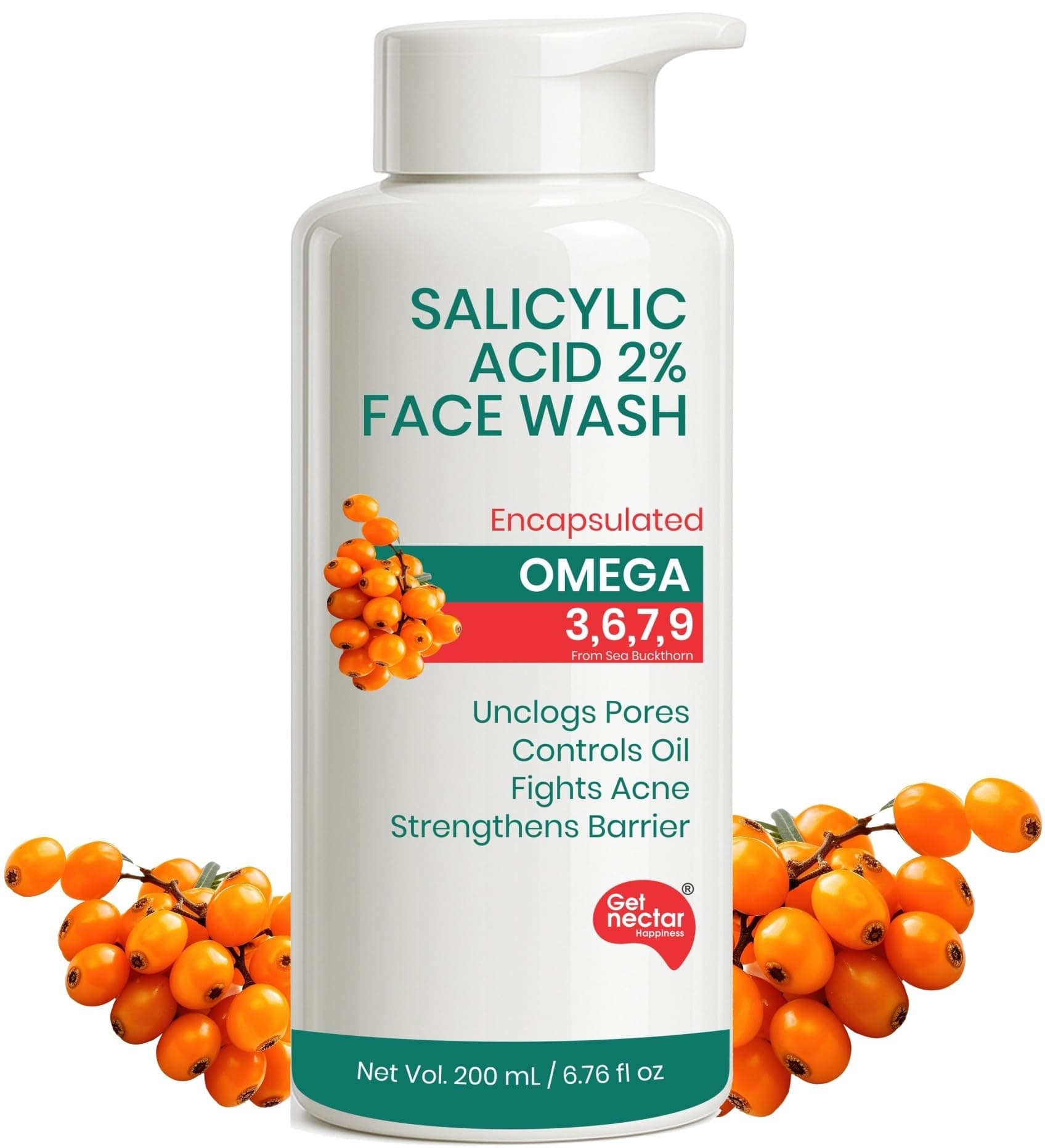 Get Nectar Happiness Korean Glow Essence 2% Salicylic Acid Face Wash for Oily & Acne-Prone Skin | Encapsulated | Omega 3,6,7,9 | Unclogs Pores, Controls Oil, Fights Acne, Soothes Redness 200ml(Pack Of 1)